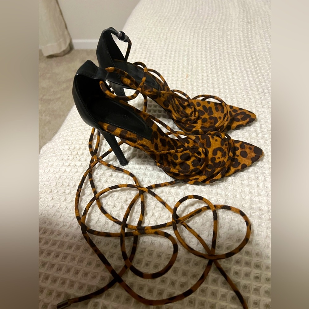 Size 8 Animal Print Tie Up Heels